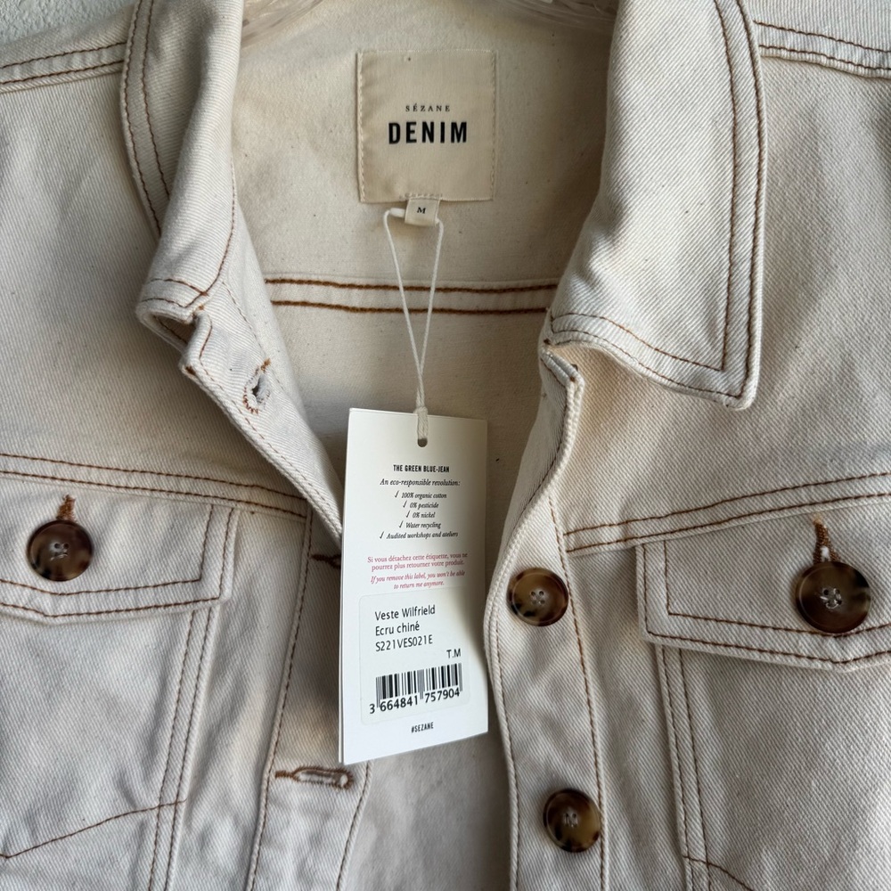 NWOT Sezane Wilfried Ecru Organic Cotton Denim Jacket - Picture 7 of 10